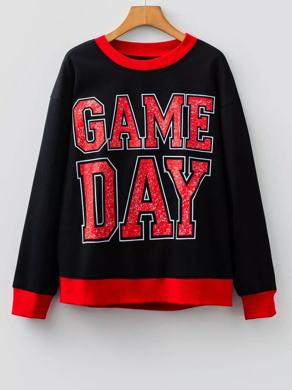 GAME DAY Letter Graphic Varsity Striped Detail Baggy Sweatshirt, image 5