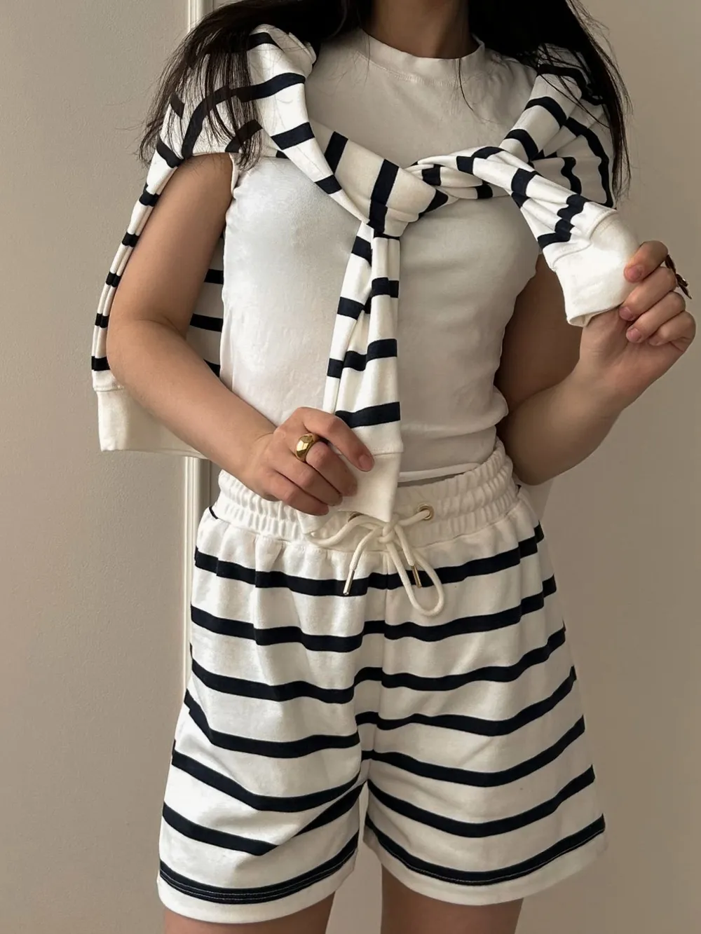 Striped Round Neck Top and Shorts Set, image 5
