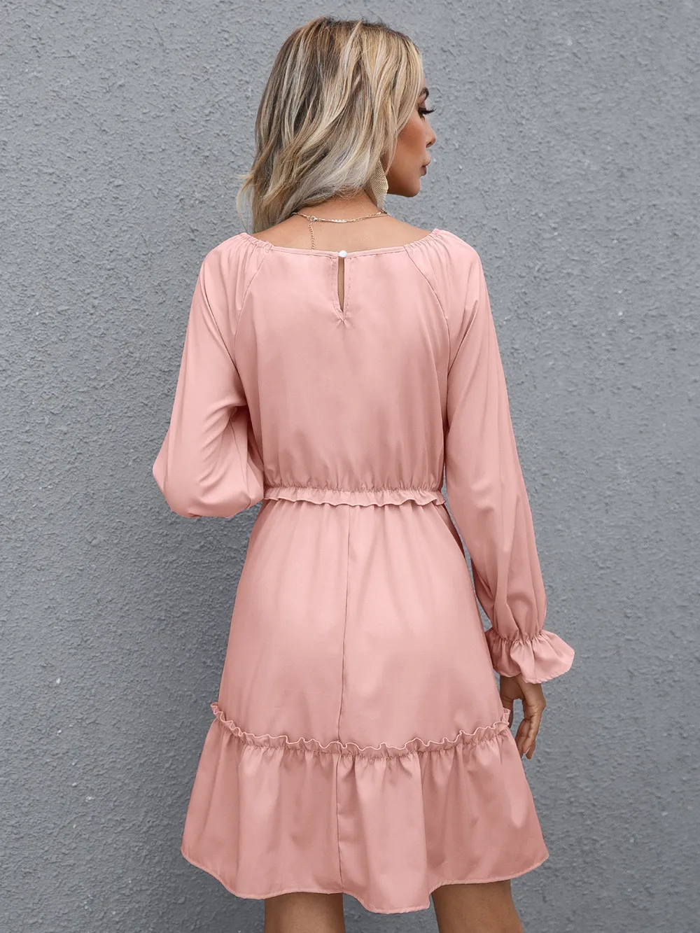 Frill V-Neck Flounce Sleeve Ruffle Hem Dress, image 5