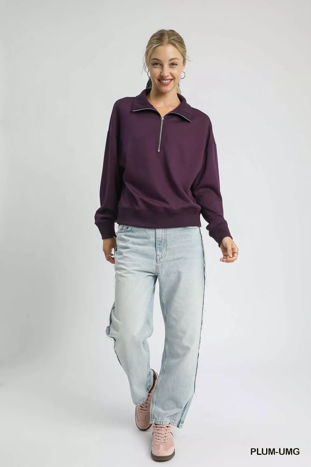 Half Zip Drop Shoulder Sweatshirt, image 2