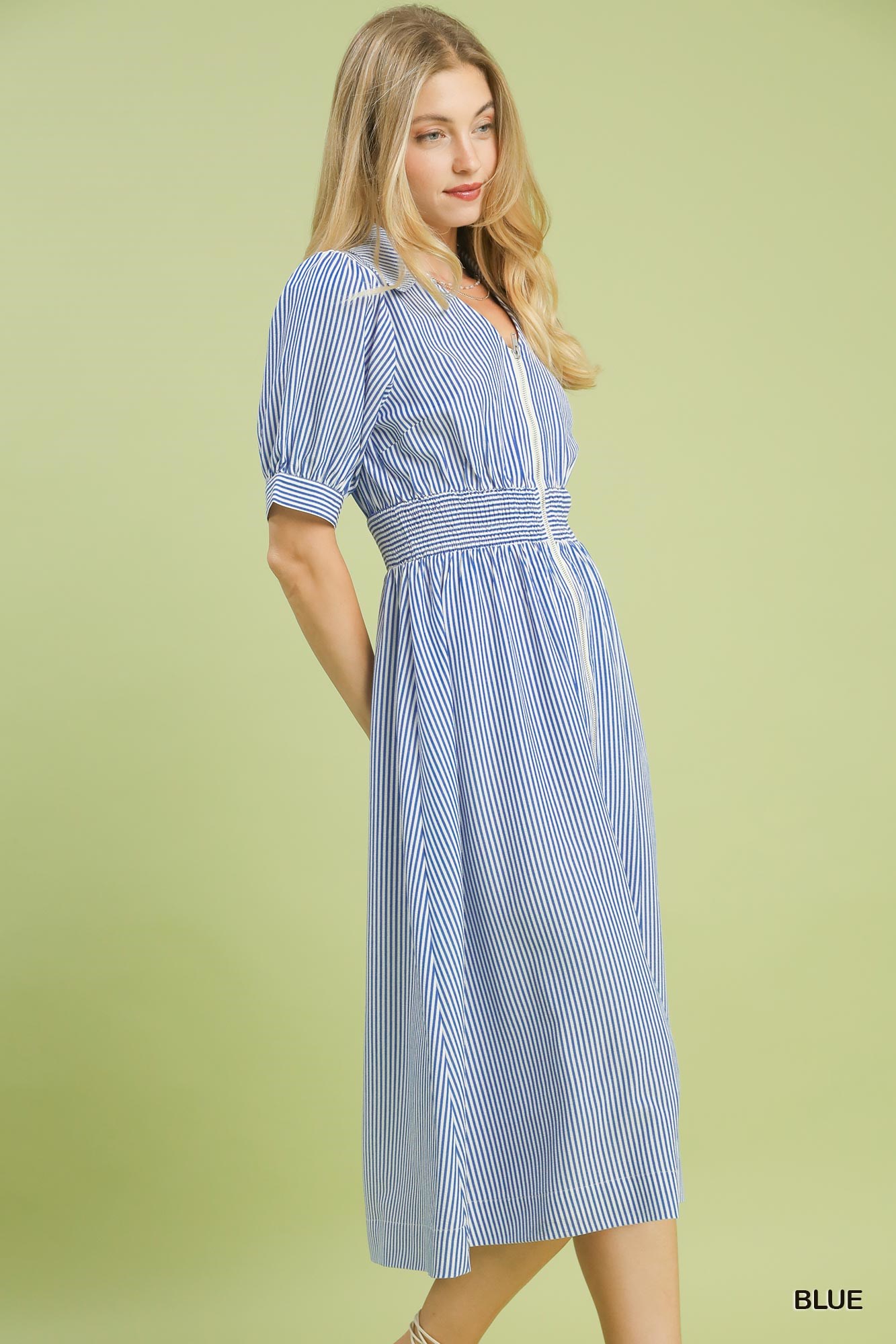 Striped Midi Dress with Front Zipper, image 2
