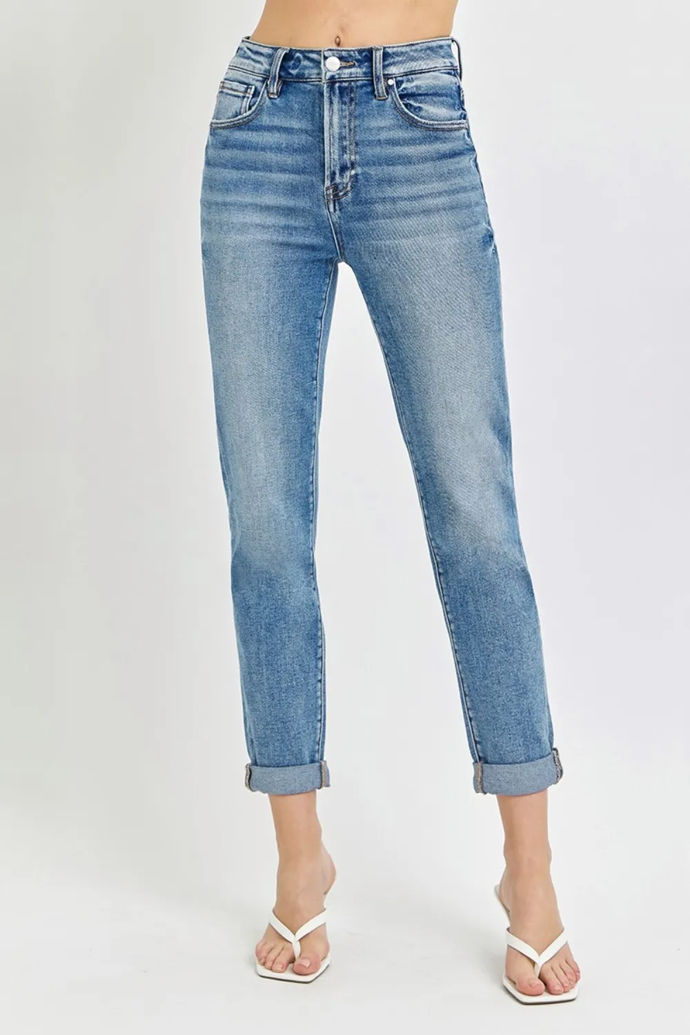 Full Size High Rise Cropped Roll Up Jeans