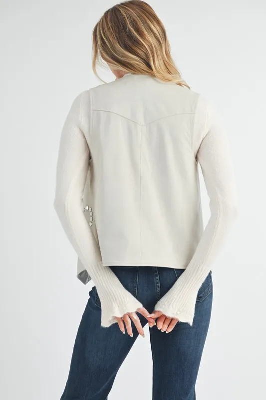 Heart Rivet Detail Suede Vest Coat, image 4