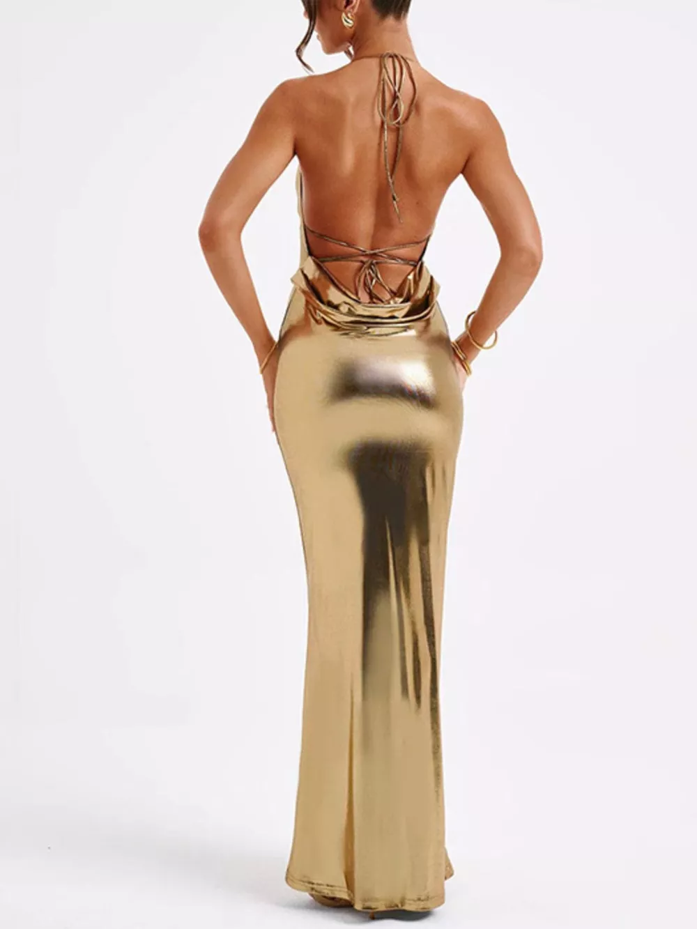Ruched Halter Neck Maxi Dress, image 5