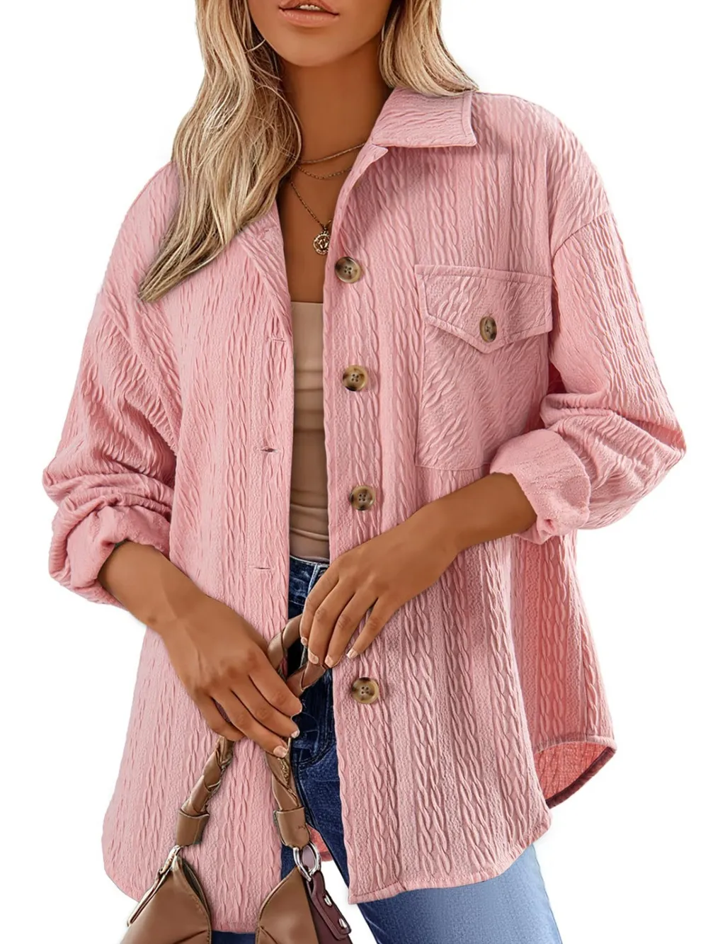 Textured Button Up Long Sleeve Shacket, image 18