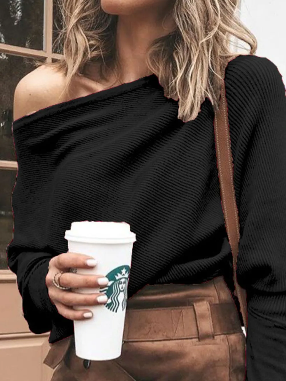 Full Size One-Shoulder Ribbed Sweater Plus Size, image 5