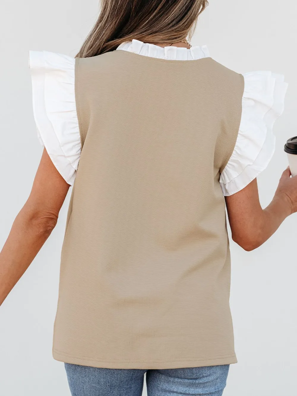 Ruffled Notched Cap Sleeve Top, image 5