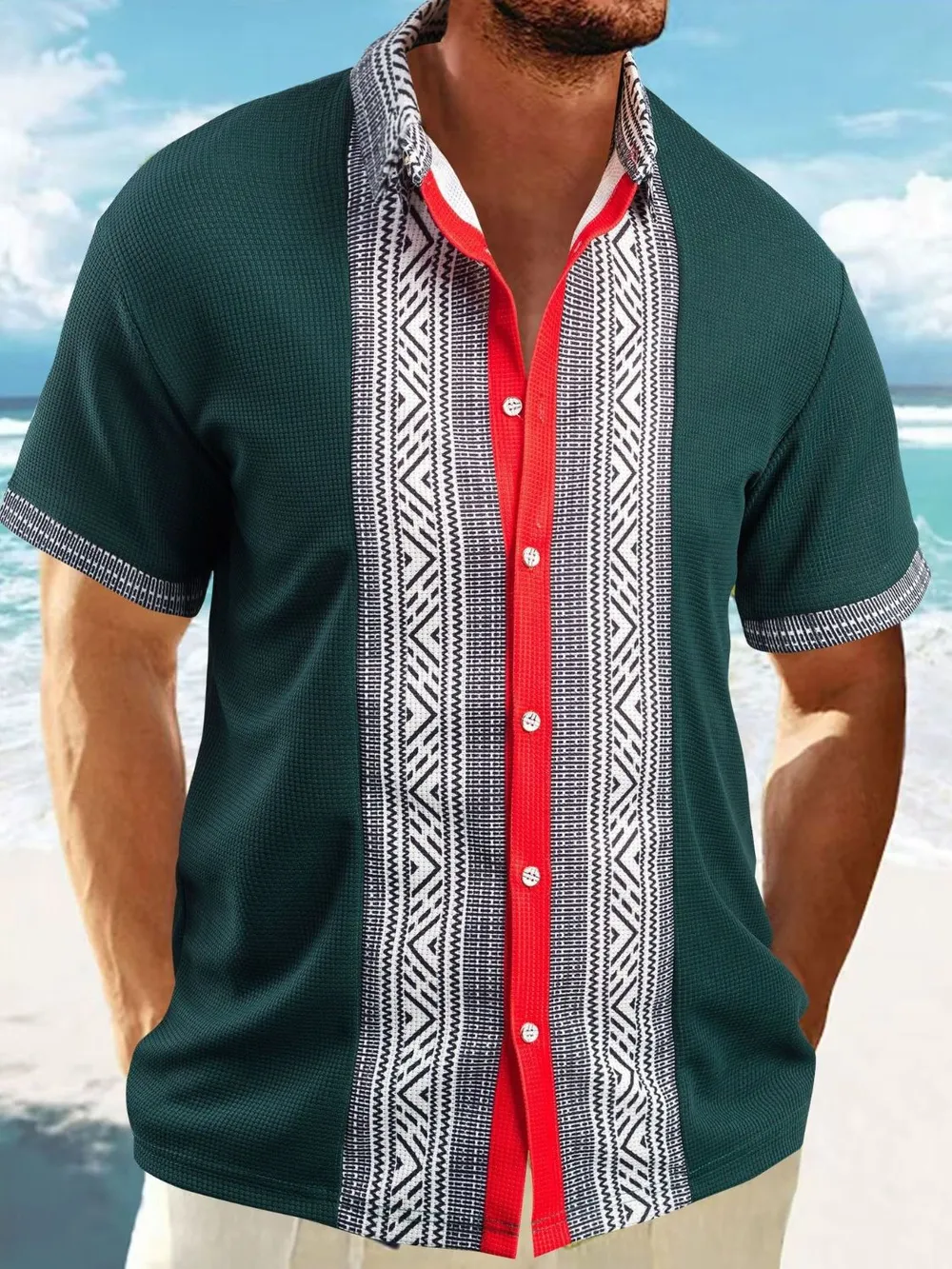 Men's Full Size Contrast Button Down Short Sleeve Shirt Plus Size, image 5