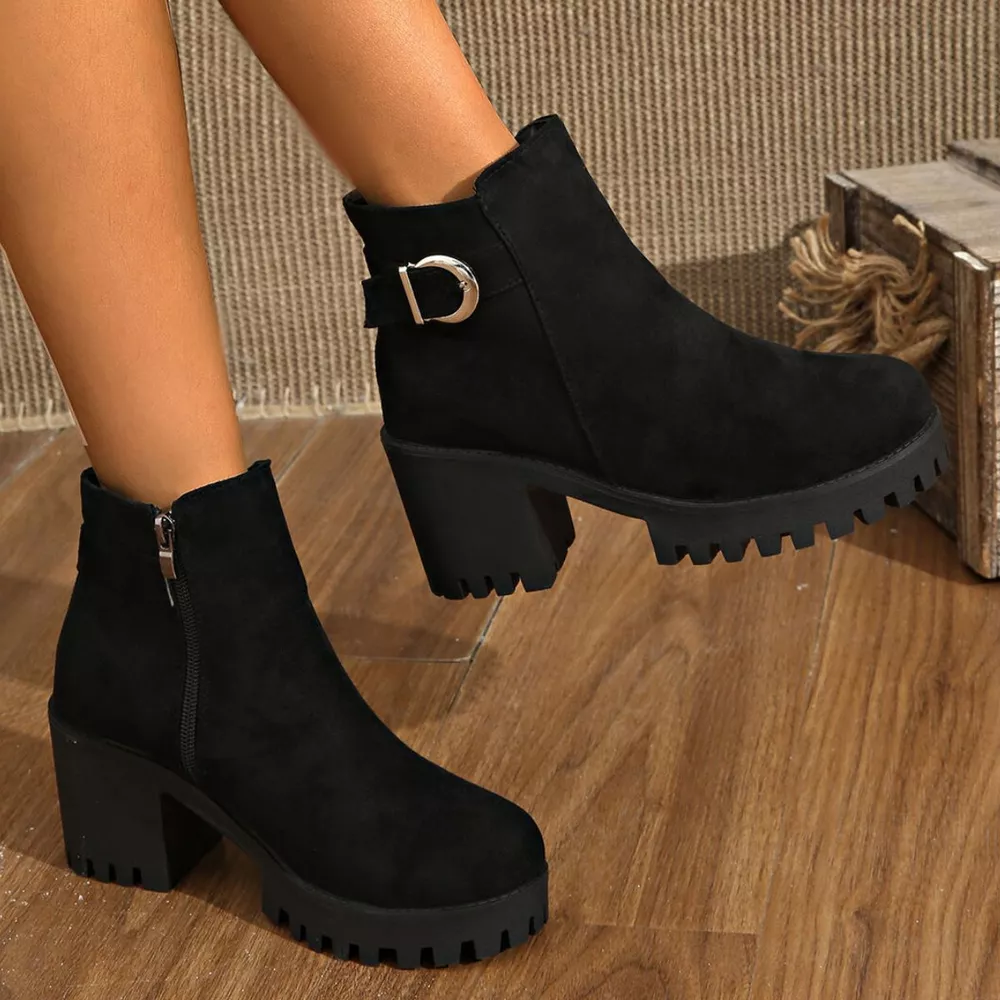 Round Toe Block Heels Boots, image 5