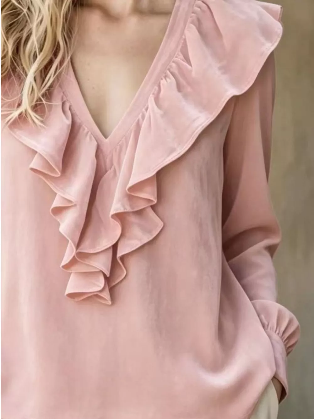 Full Size Velvet Ruffle V-Neck Blouse Plus Size, image 13