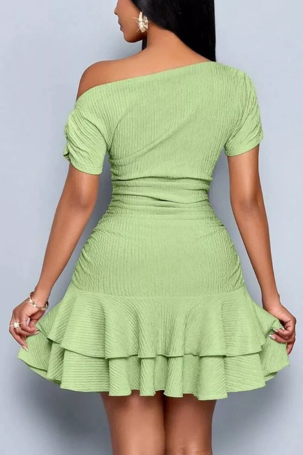 One-Shoulder Ruffle Hem Mini Dress, image 13