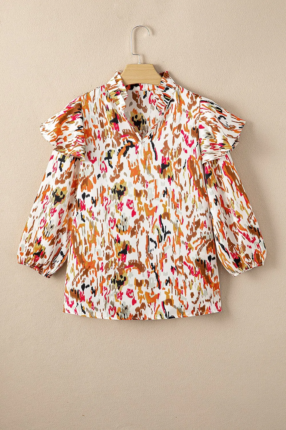 Abstract Print 3/4 Sleeve Ruffle Blouse, image 10
