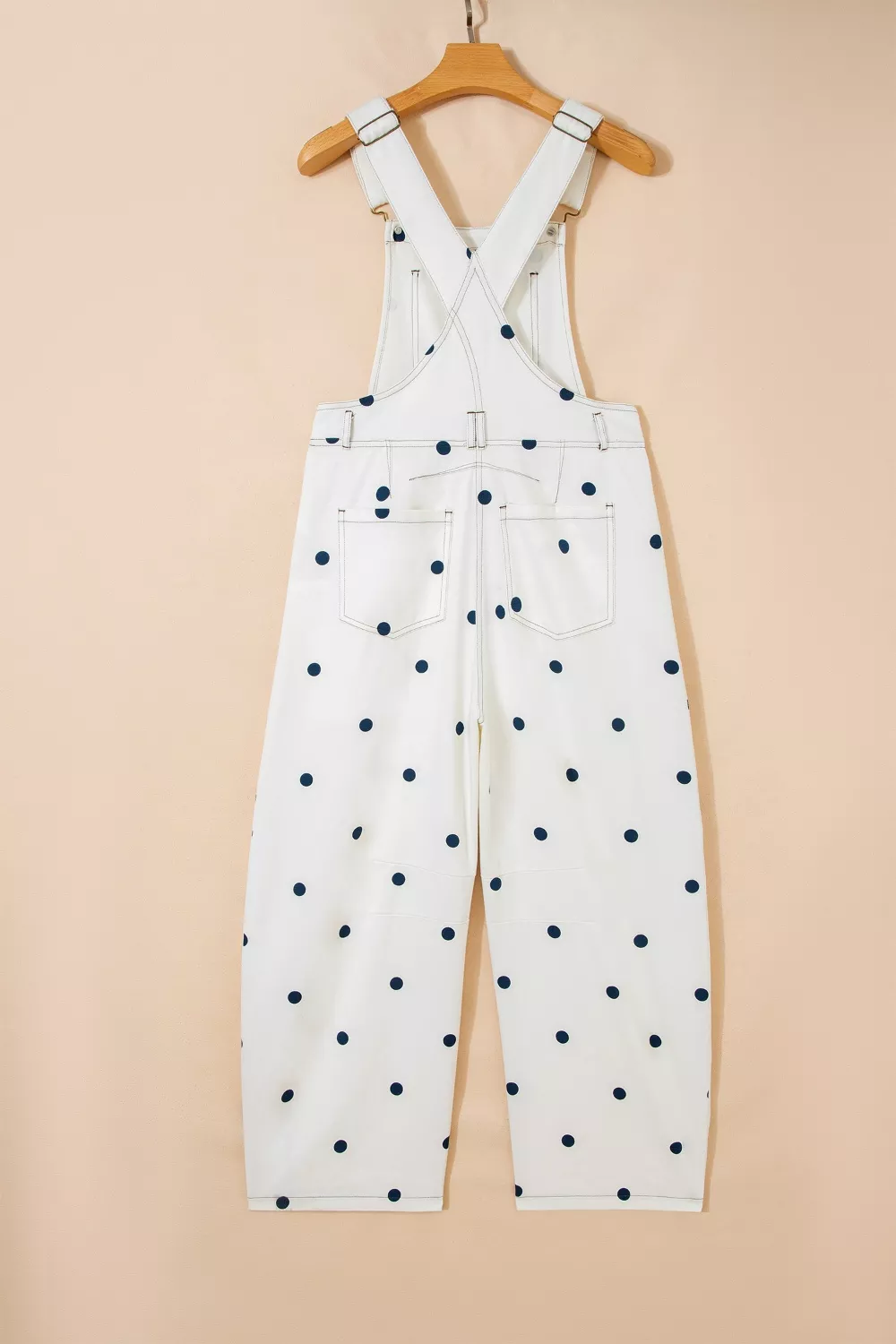 Polka Dot Print Bib Pocket Denim Barrel Overalls Jumpsuit, image 6