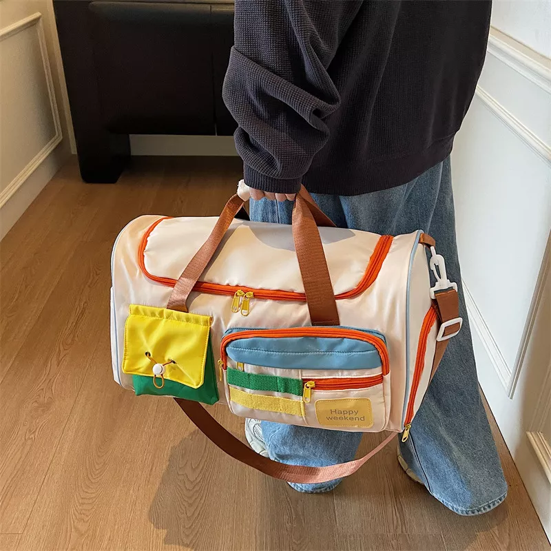 Color Block Pocketed Travel Duffel Bag, image 4