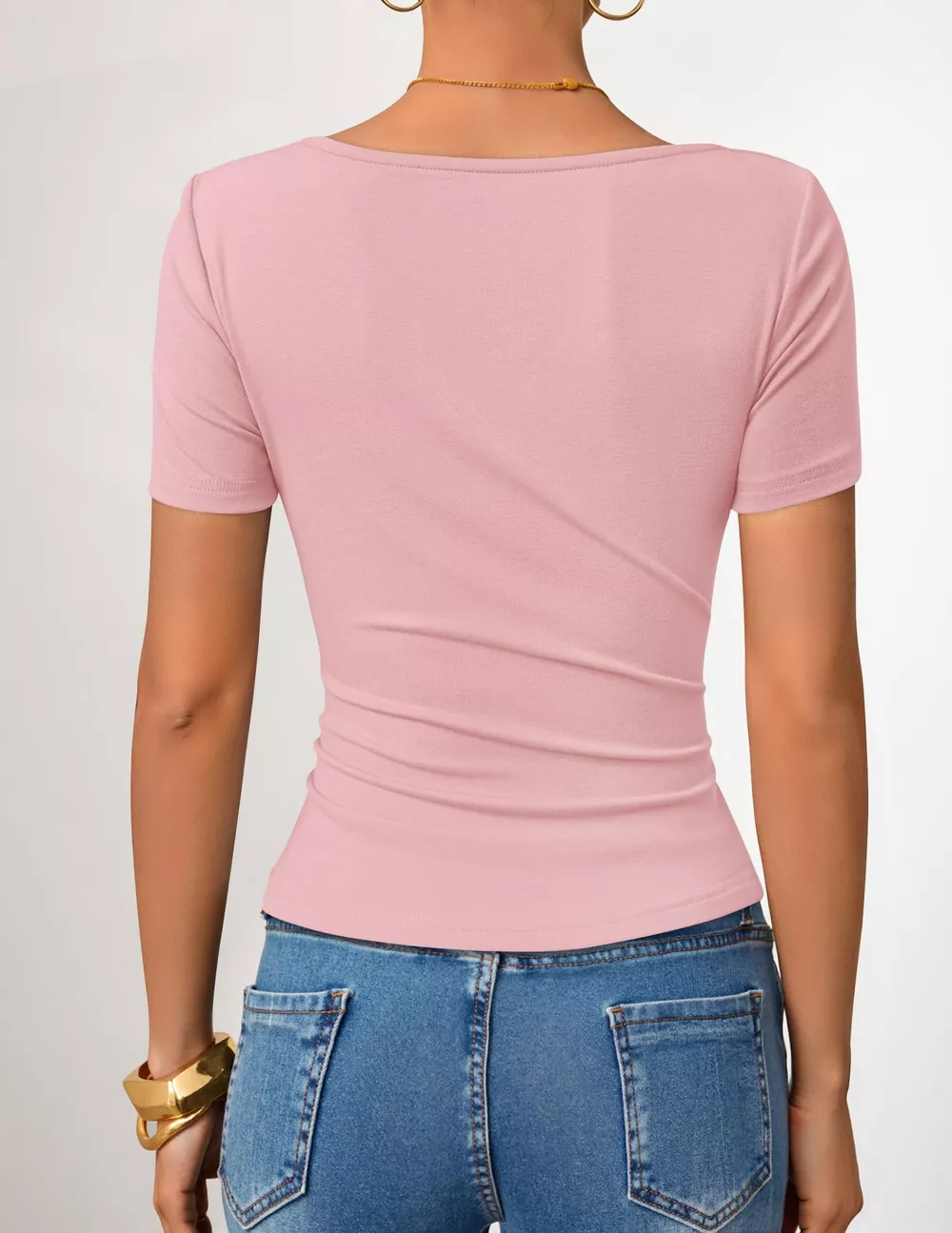 Asymmetrical Neckline Fitted T-Shirt, image 3