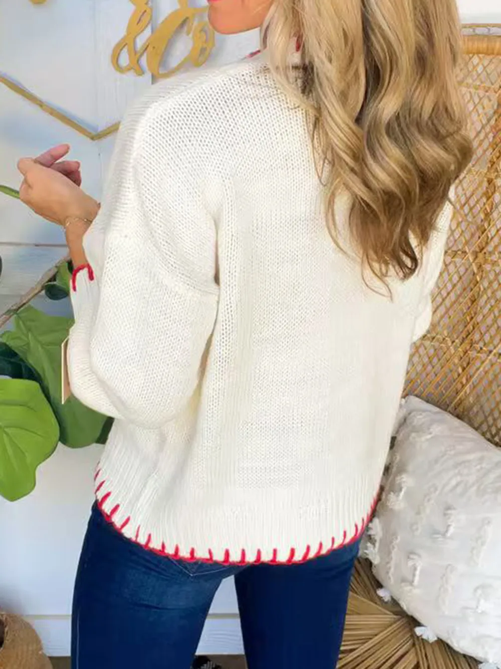 Bow Round Neck Long Sleeve Sweater, image 2