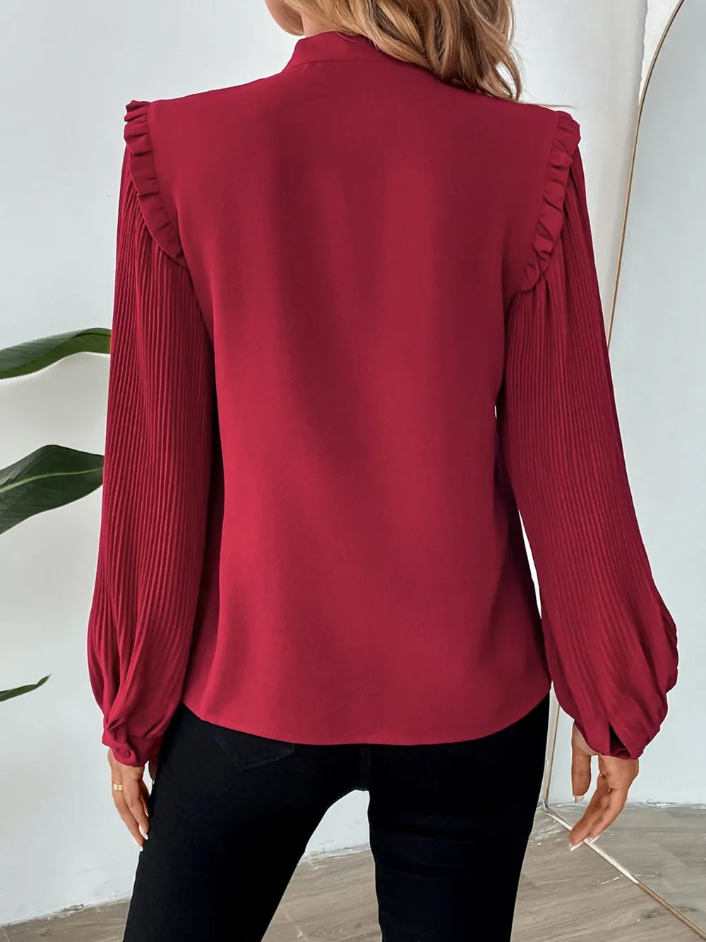 Frill Tie Neck Long Sleeve Blouse, image 2