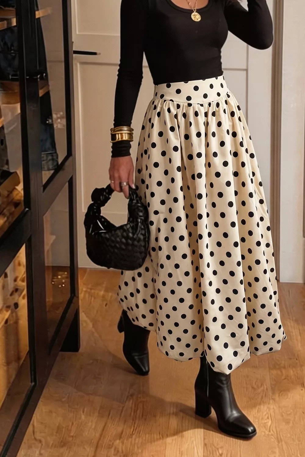 Polka Dot Bubble Hem Midi Skirt, image 4