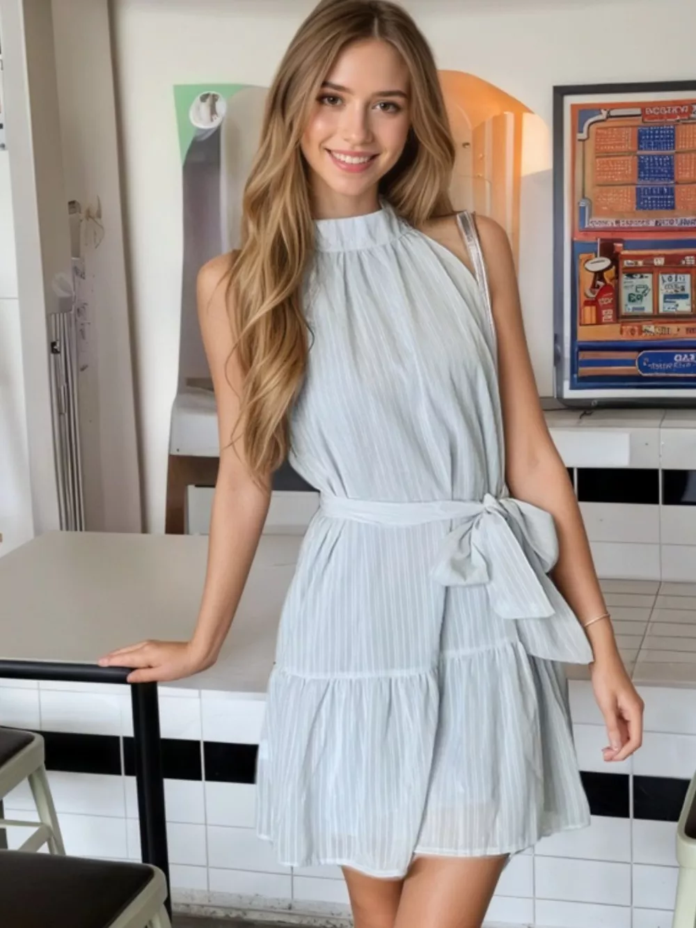 Sleeveless Tie Waist Mini Dress, image 9