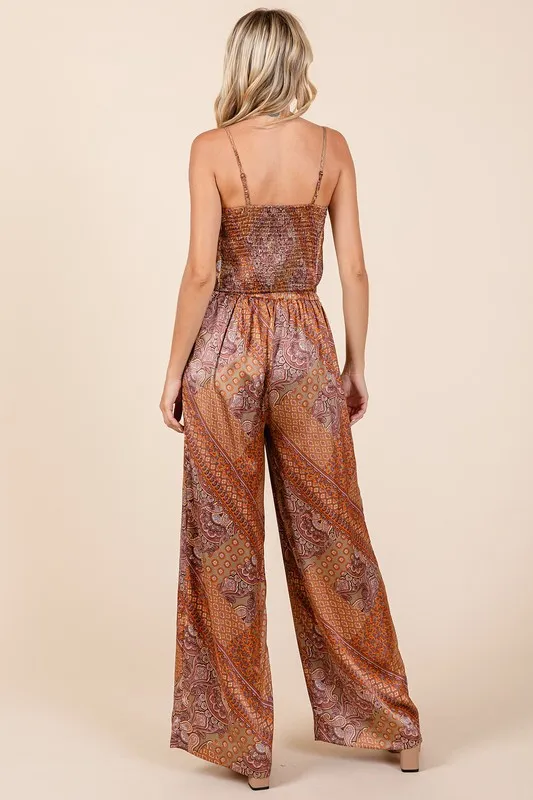 Paisley Patchwork Print Satin Wide Leg Pants, image 5