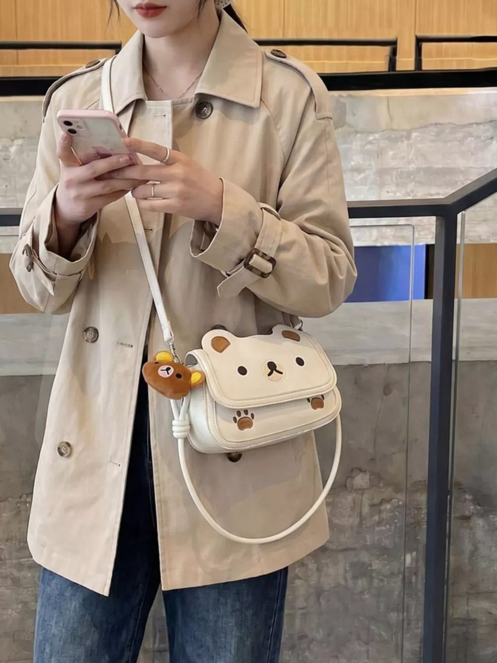Cartoon Bear Crossbody Bag with Plush Bear Charm, image 4