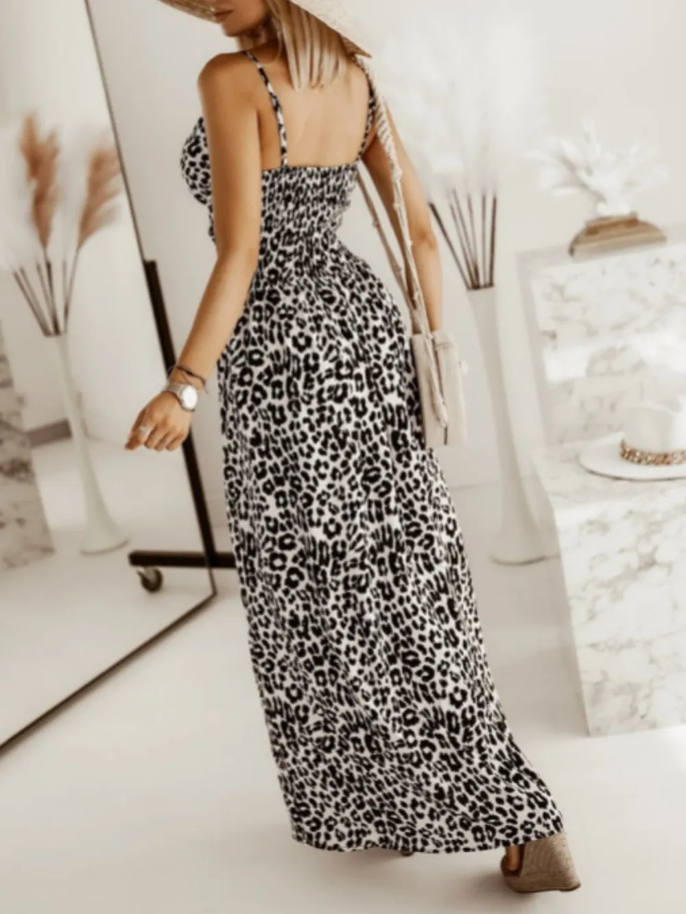 Leopard Print Spaghetti Strap Summer Maxi Dress, image 8