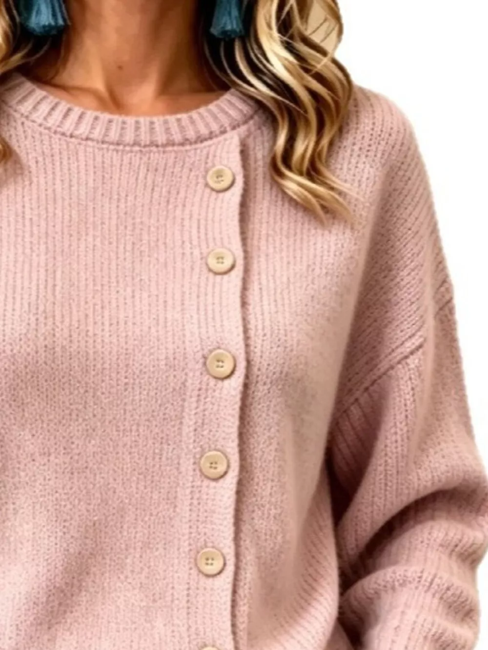 Decorative Button Dropped Shoulder Sweater, image 8