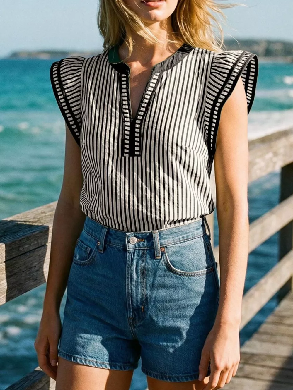Striped Ruffle Sleeve Blouse, image 5
