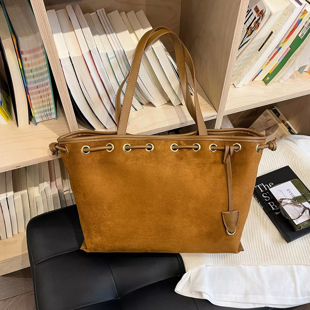 Drawstring Suede Shoulder Bag, image 6