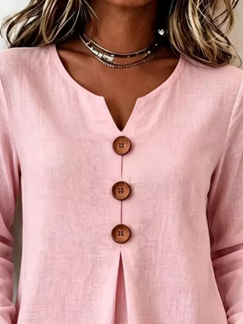 Full Size Decorative Button Long Sleeve Blouse Plus Size, image 6