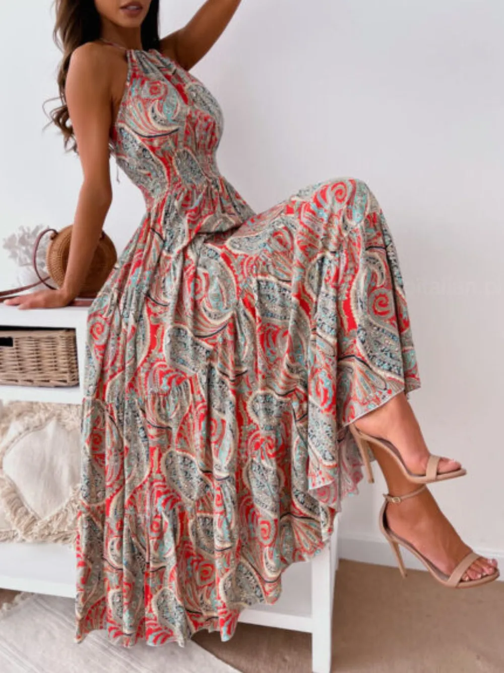 Printed Halter Neck Maxi Dress, image 9