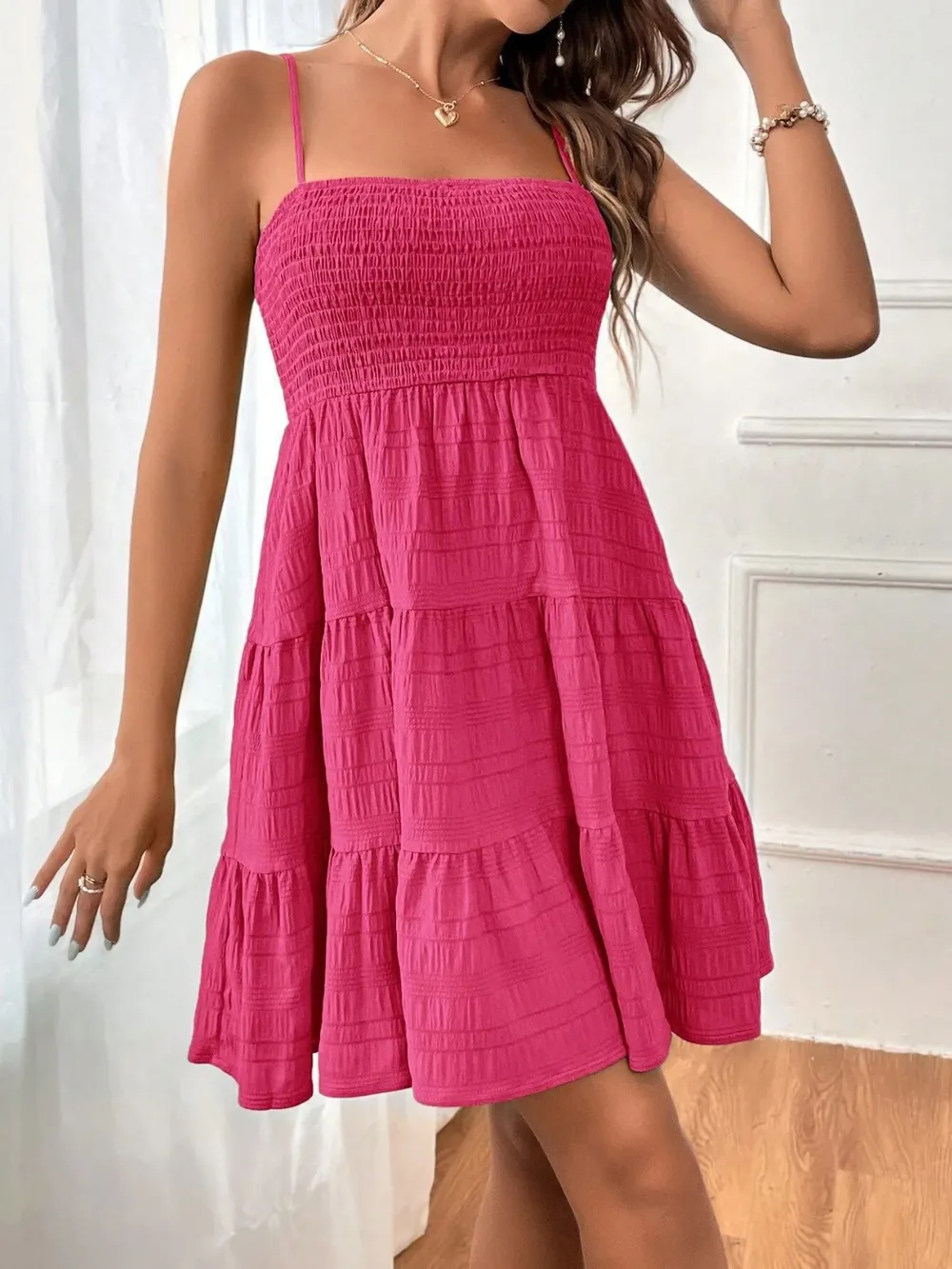 Tiered Smocked Square Neck Cami Dress, image 13