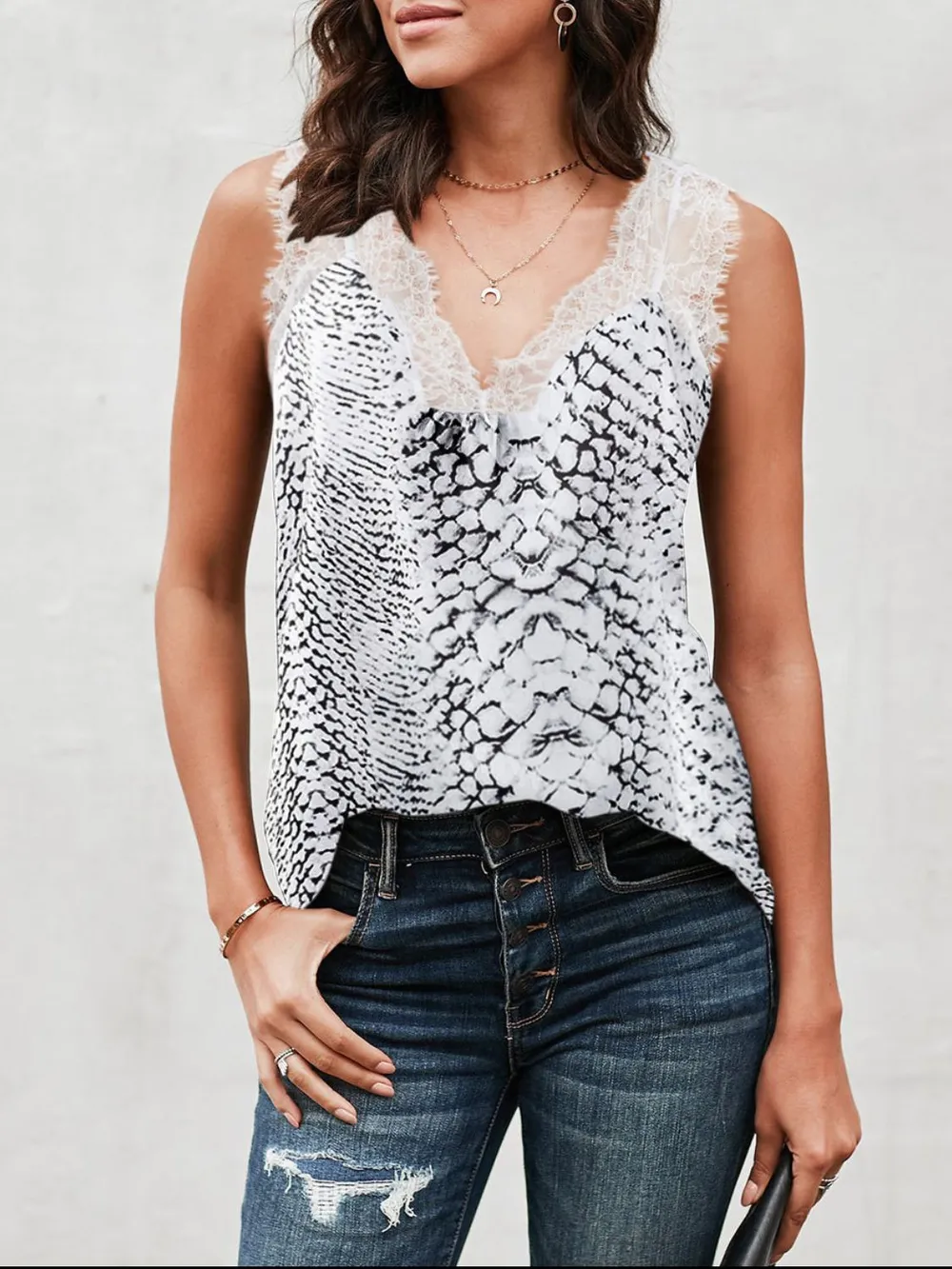 Lace Detail V-Neck Tank, image 6