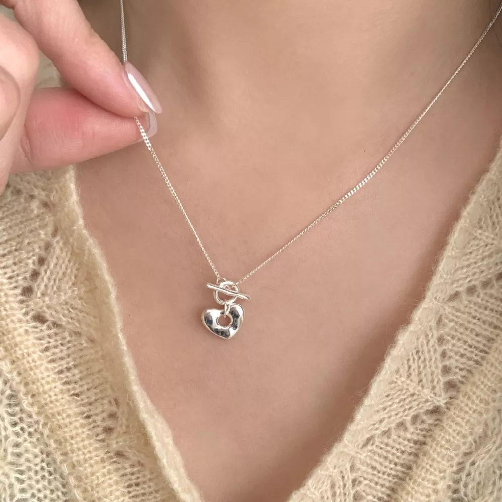 925 Sterling Silver Heart Toggle Clasp Necklace, image 2