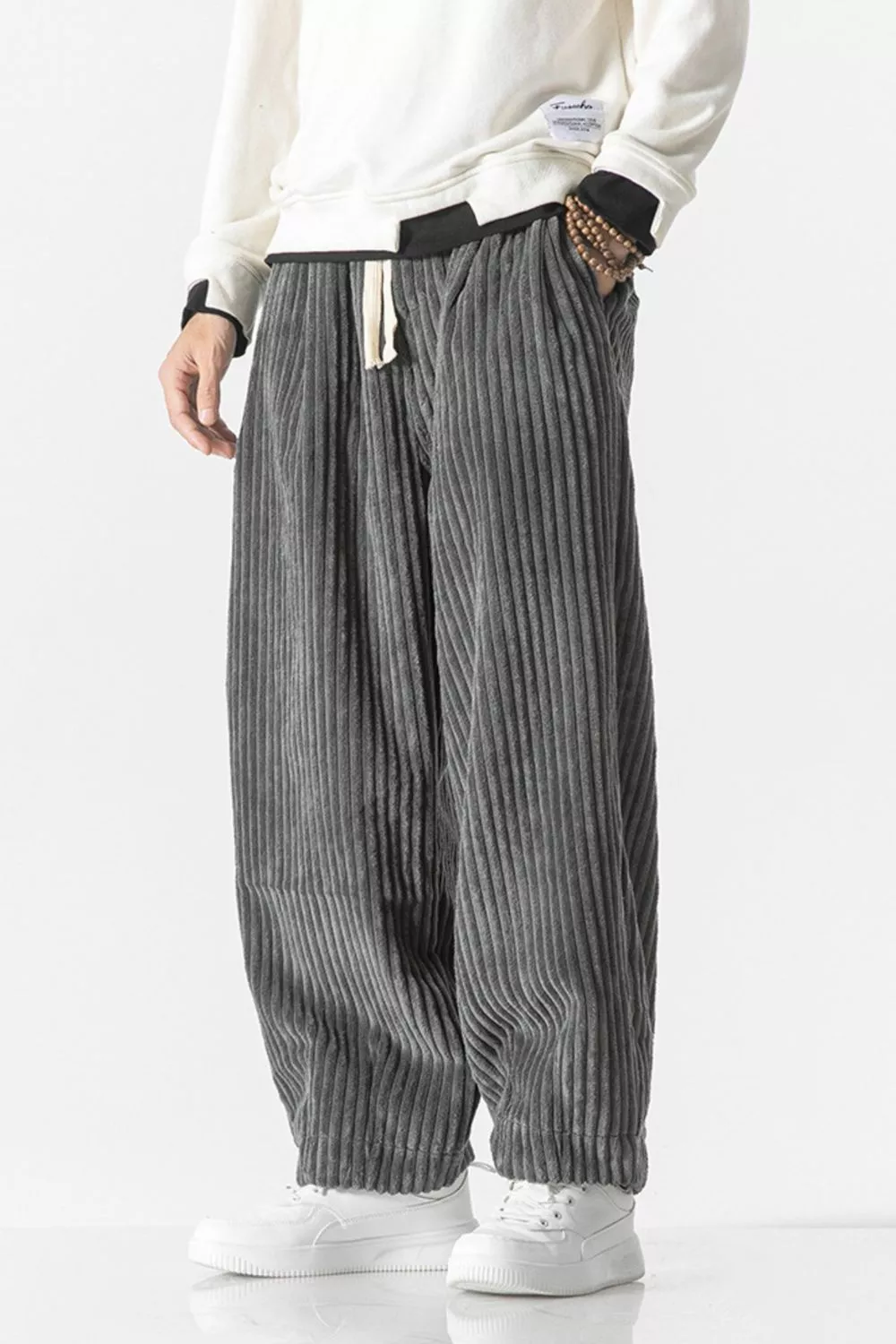 Men's Plus Size Corduroy Wide Leg Casual Pants, image 2