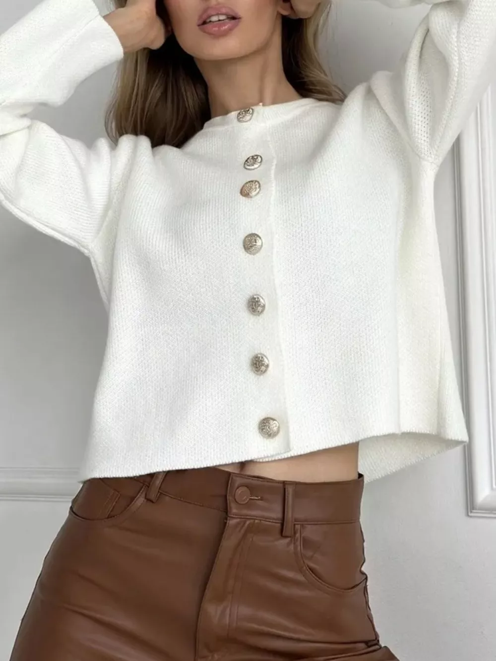 Crew-Neck Button Down Cardigan, image 8