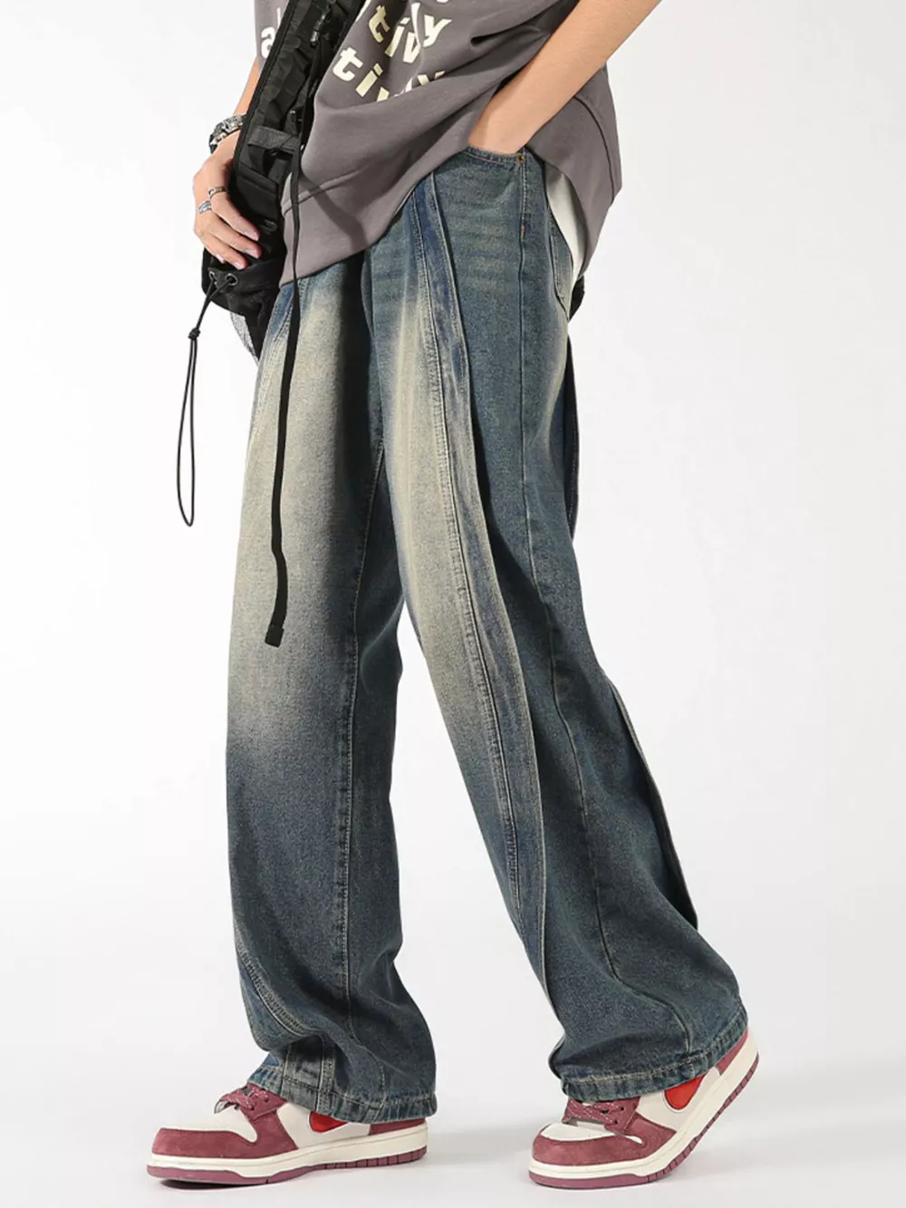 Men's Plus Size Washed Wide Leg Jeans, image 8