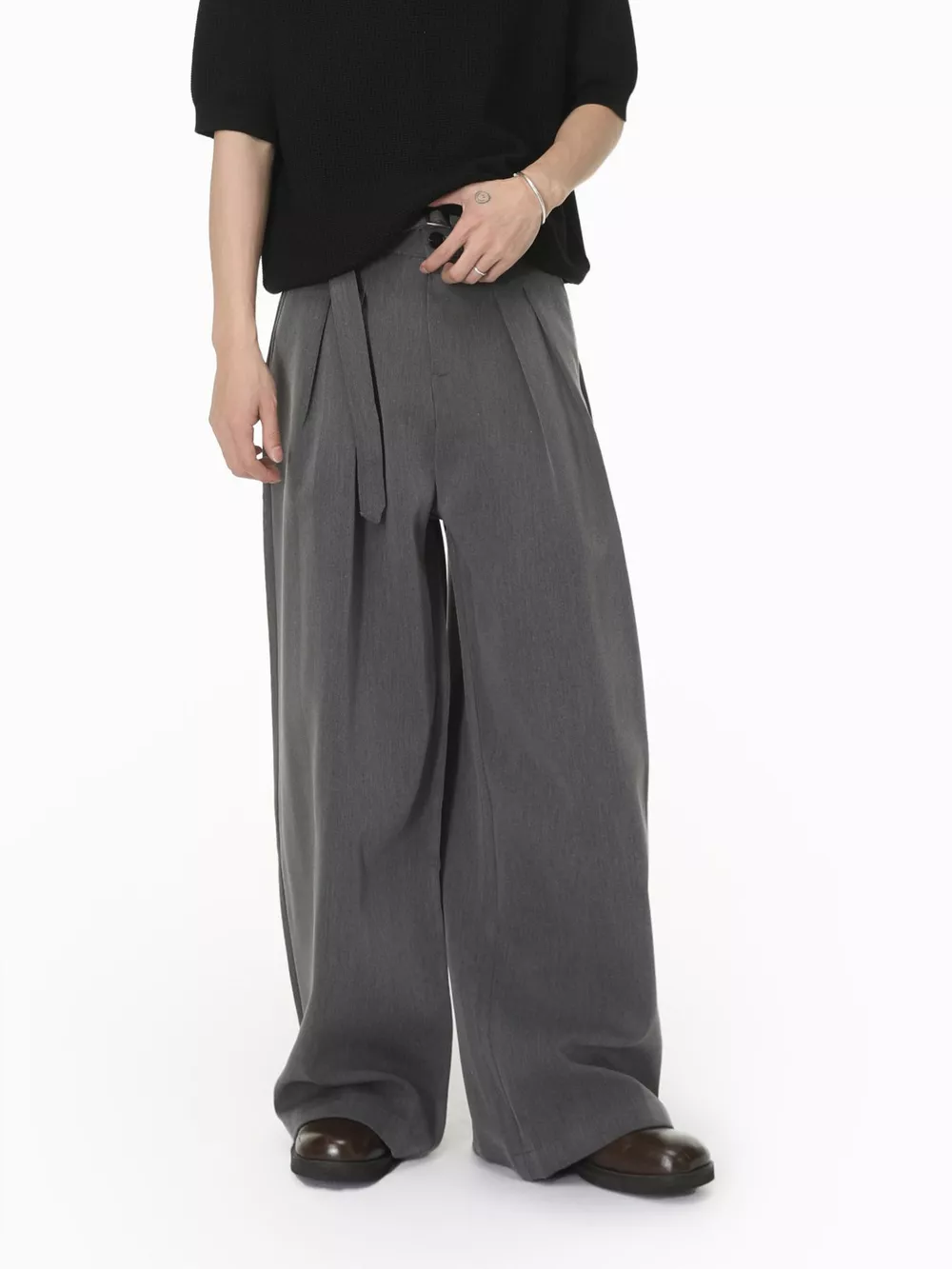 Men's Wide Leg Pleated Pants, image 9