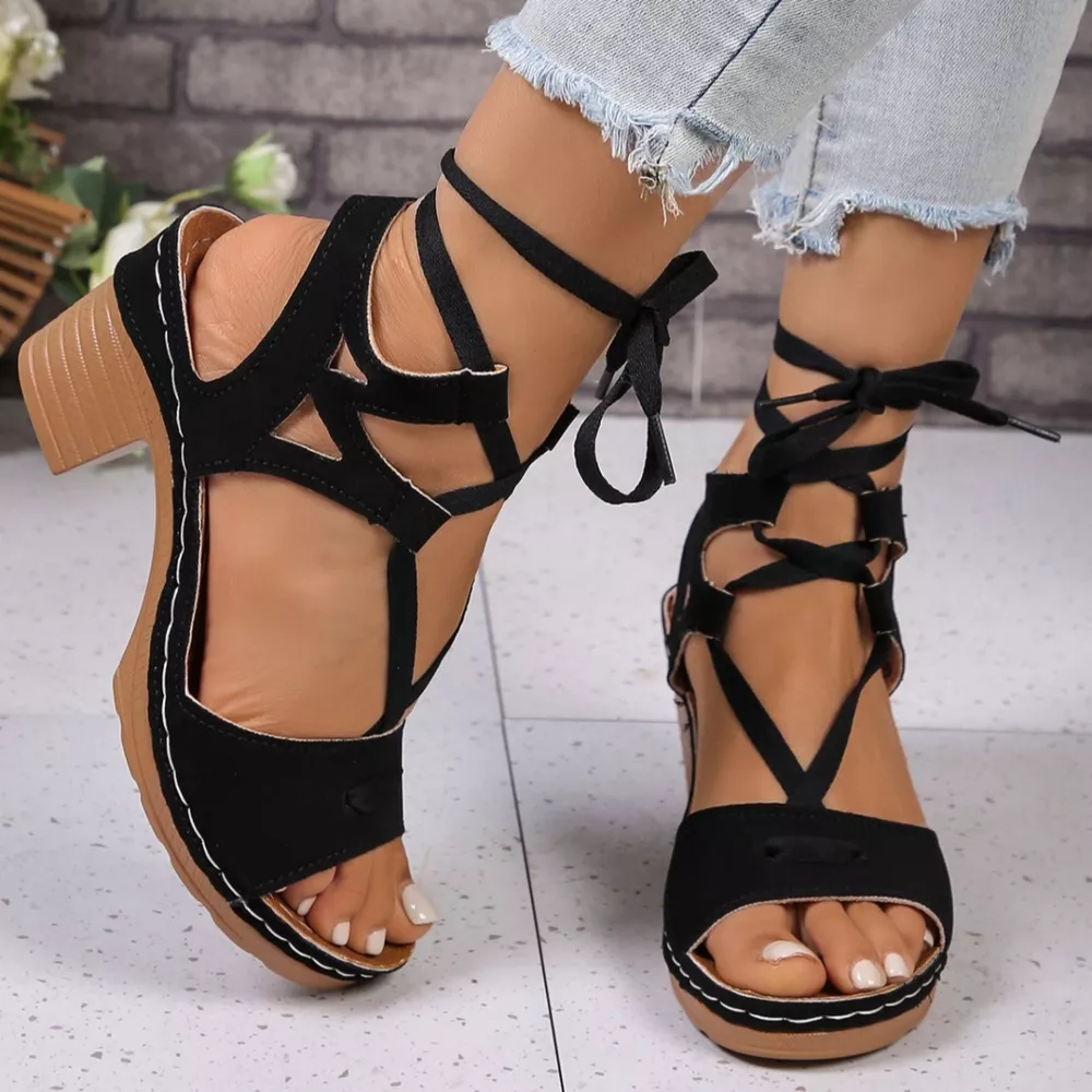 Lace-Up Block Heel Sandals