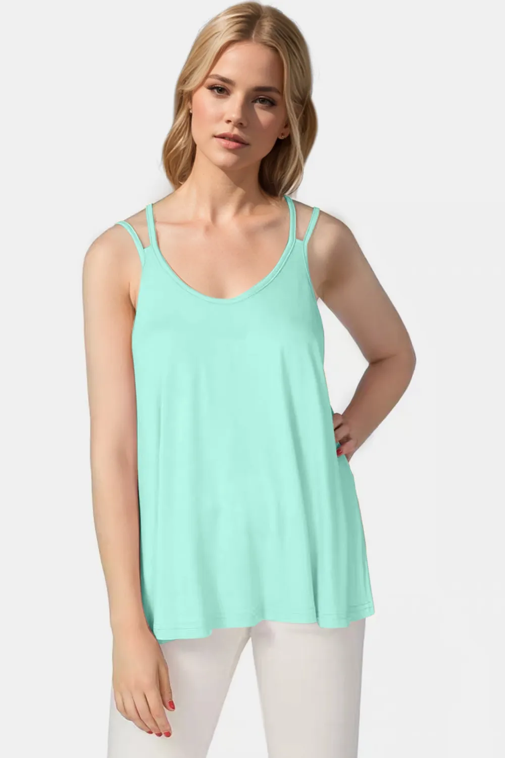Bamboo Scoop Neck Double Spaghetti Straps Cami, image 13