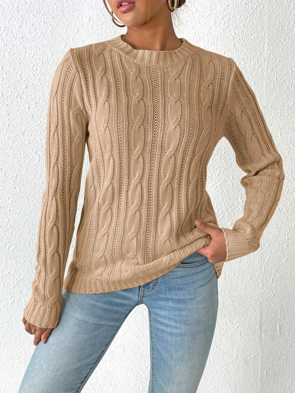 Cable-Knit Round Neck Sweater, image 10