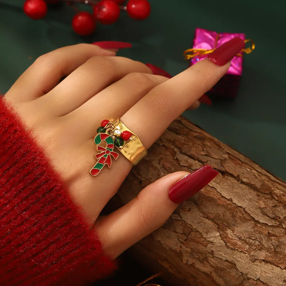 18K Gold-Plated Christmas Charm Ring, image 8