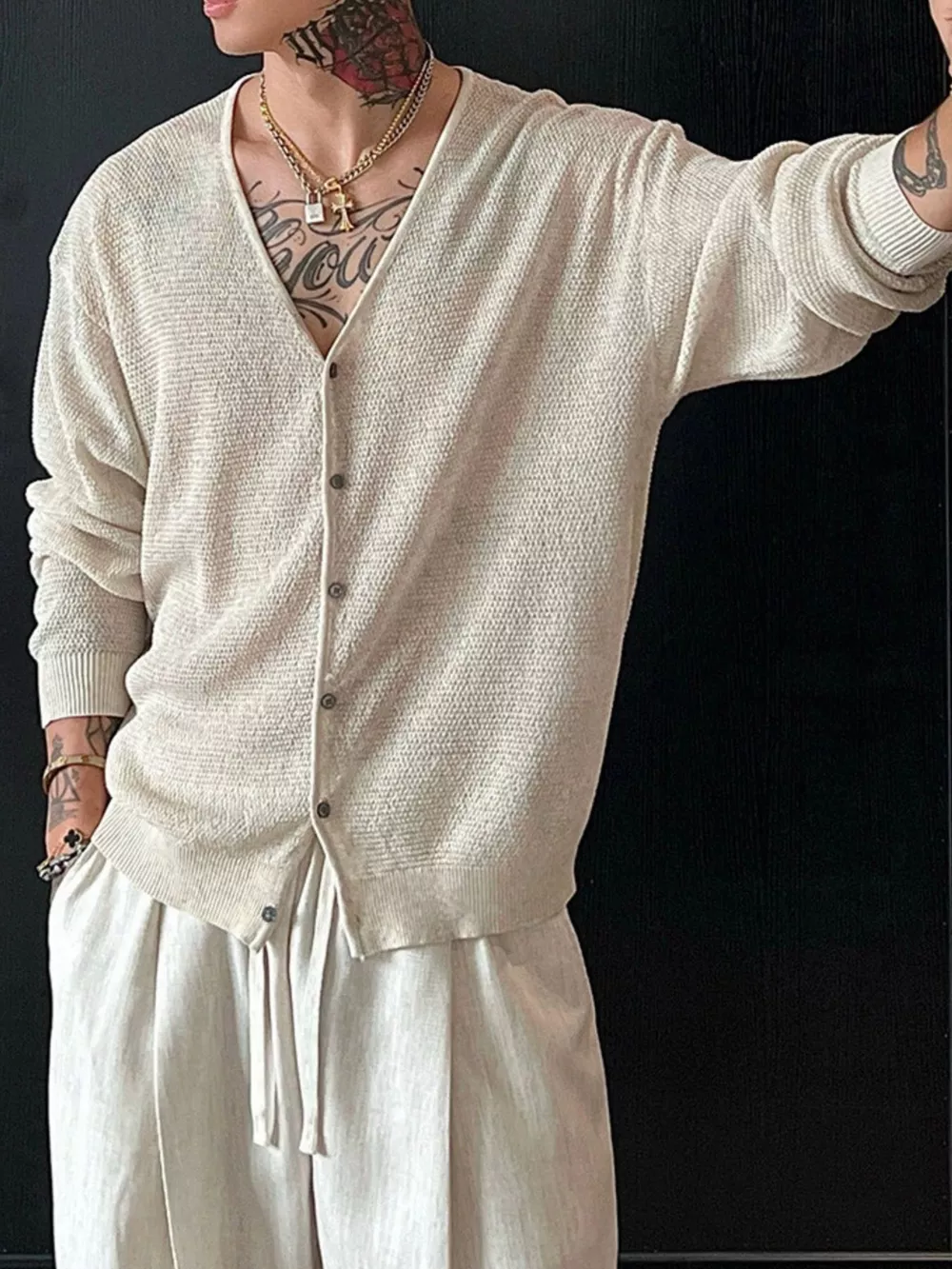 Men's Plus Size Lightweight V-Neck Knit Cardigan, image 2