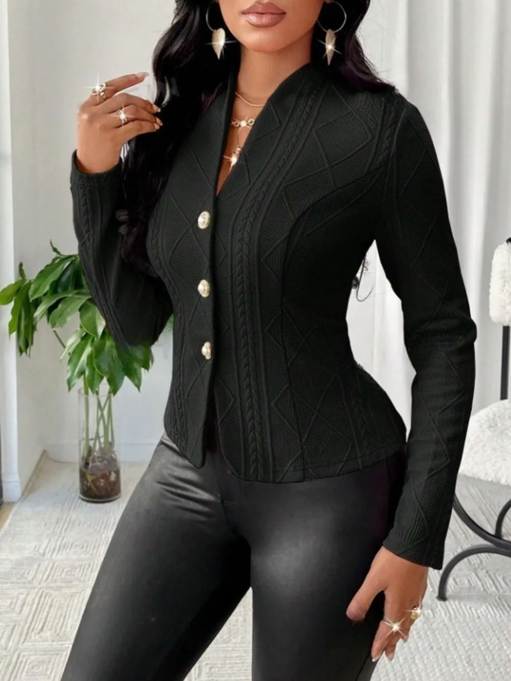 Textured Button Up Long Sleeve Jacket, image 2