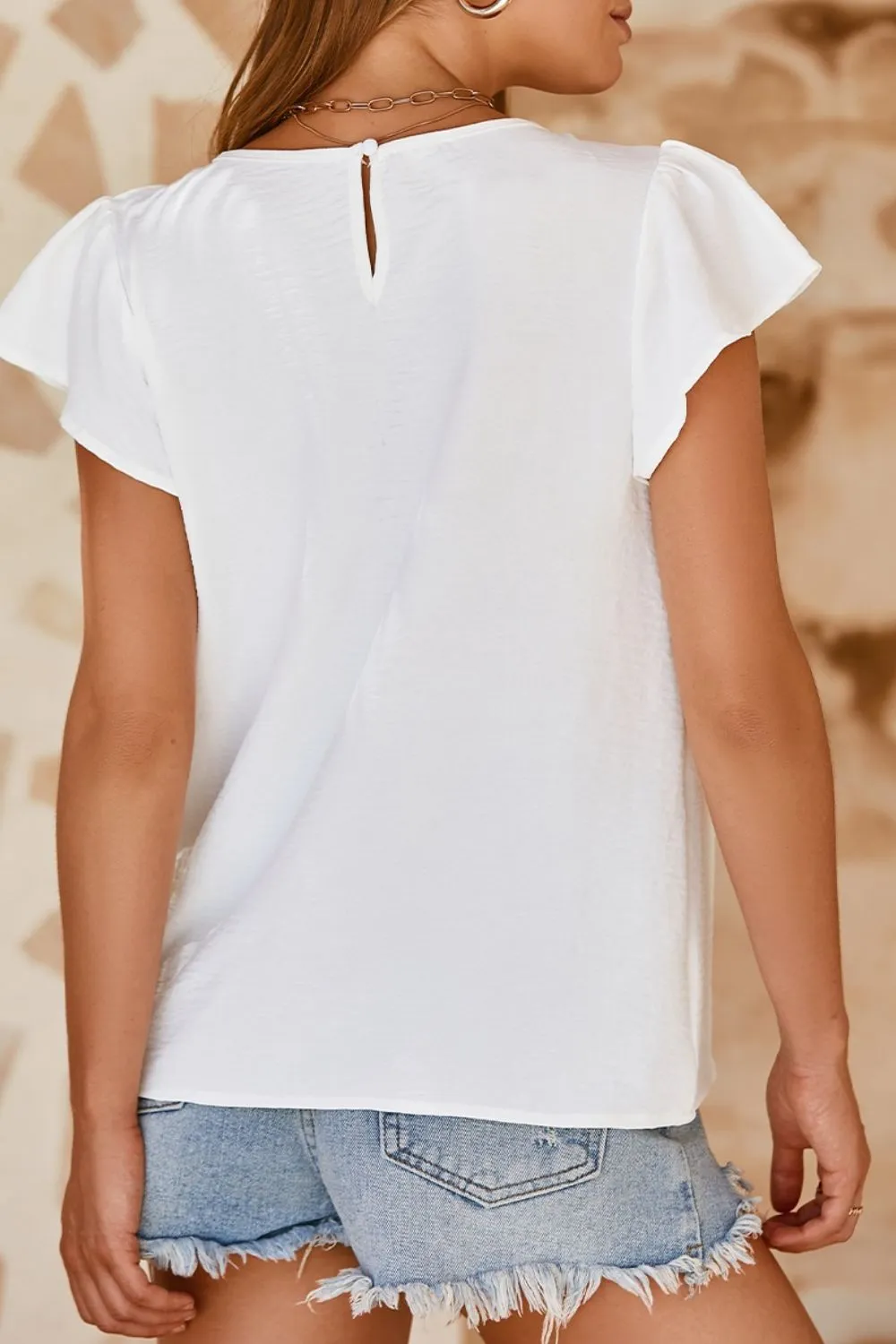 Ruffle Sleeve Round Neck Casual Blouse, image 5