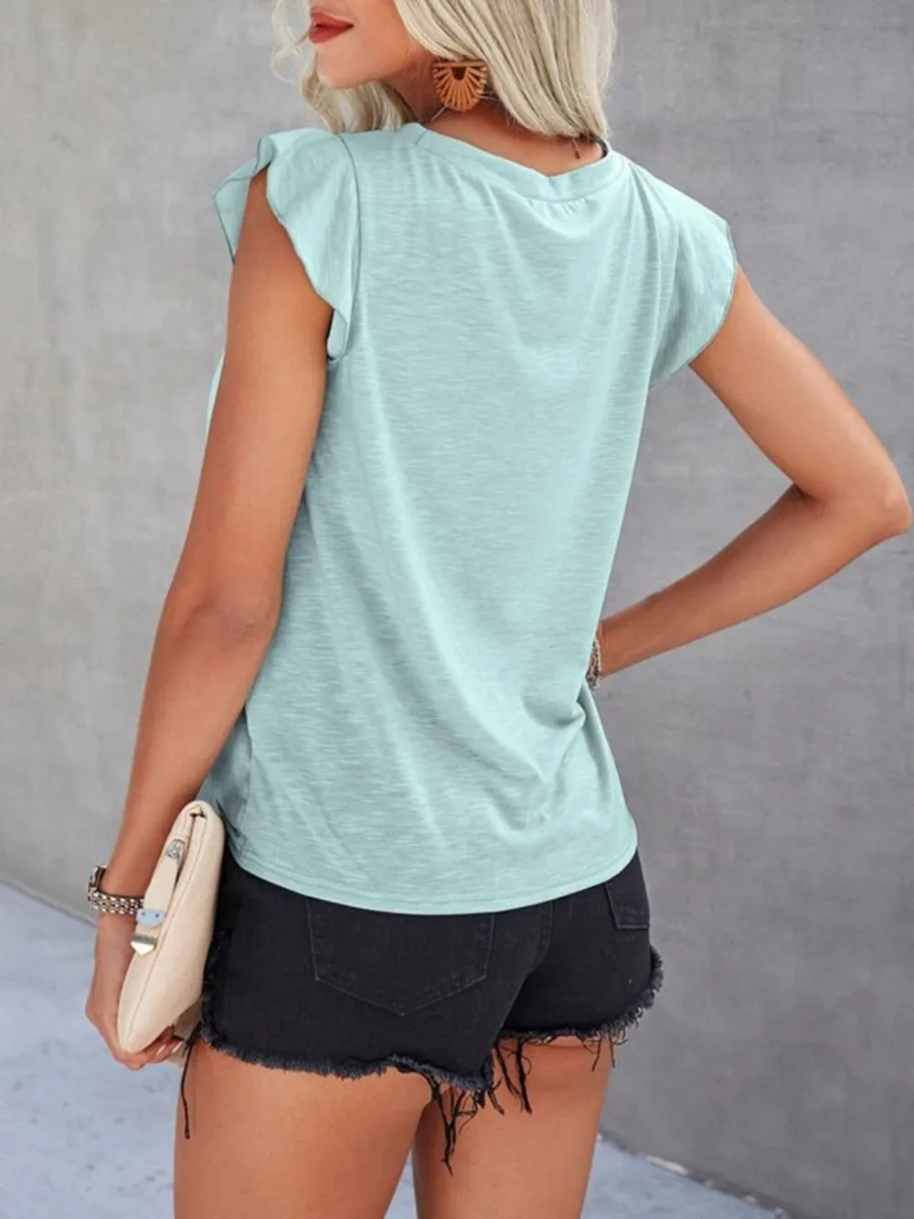 Ruffled Round Neck Cap Sleeve T-Shirt, image 14