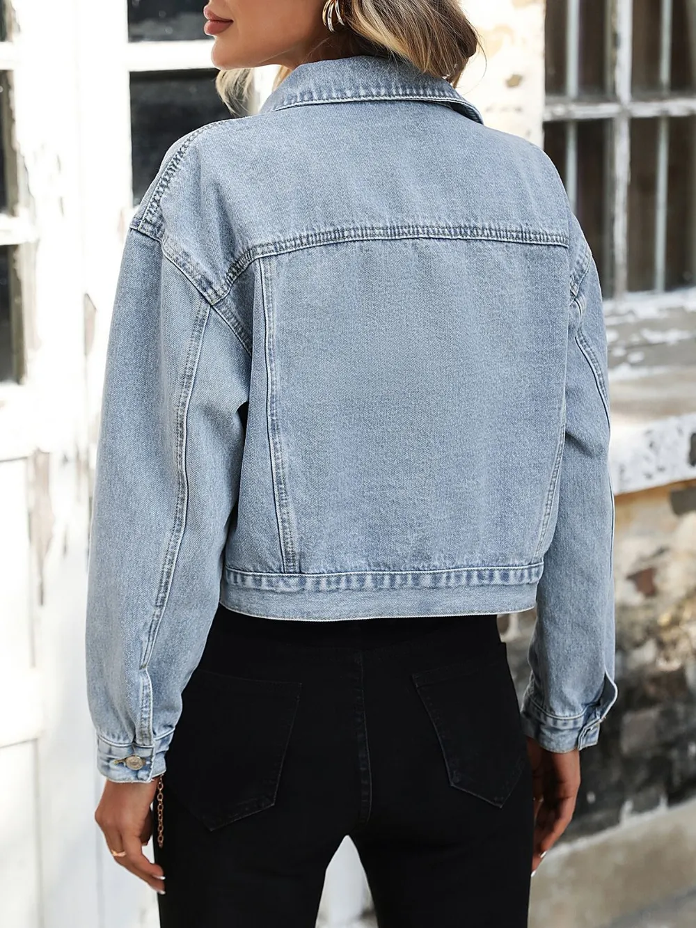 Button Up Denim Jacket with Chest Pockets, image 5