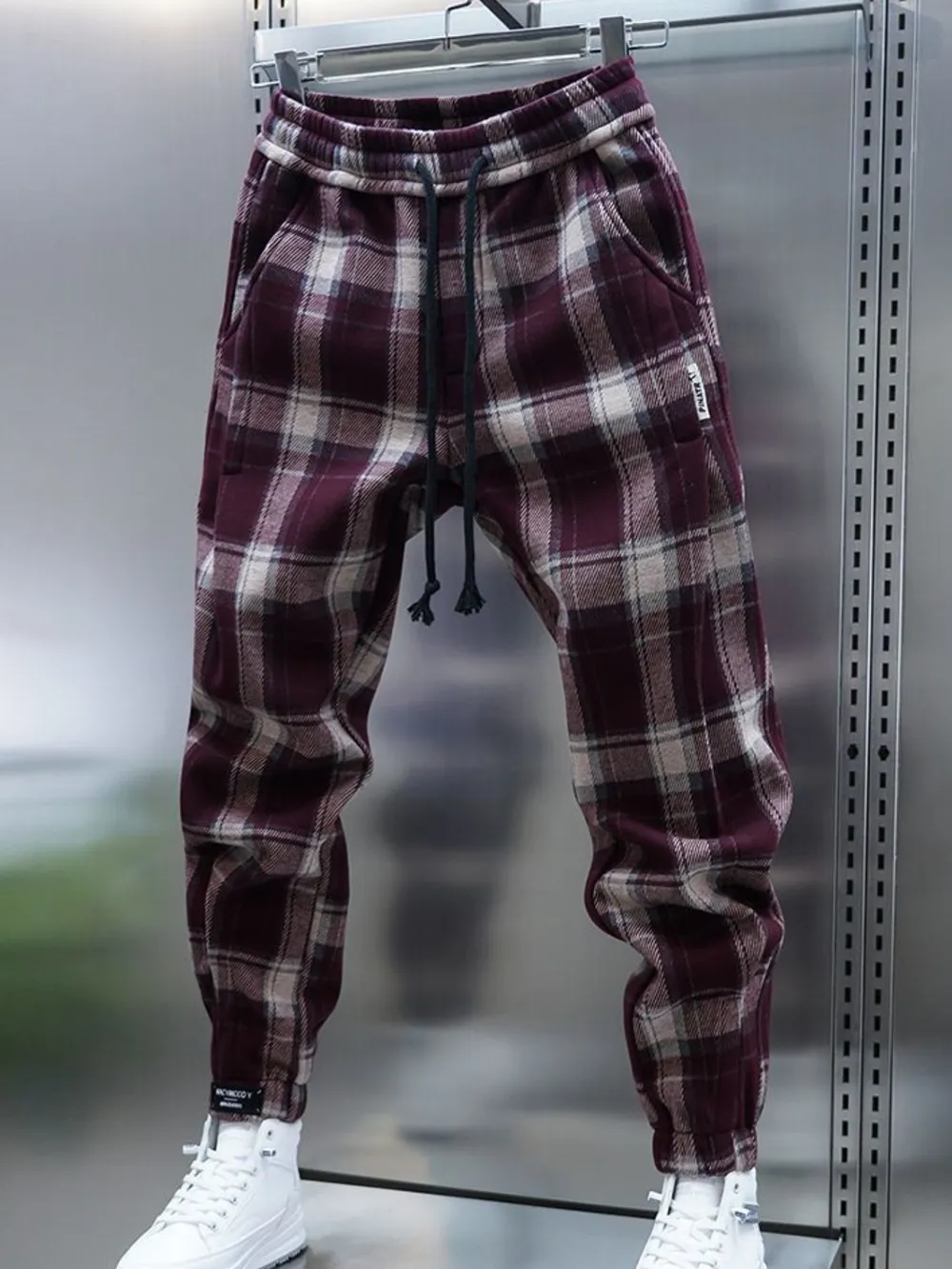 Men's Plus Size Plaid Drawstring Joggers, image 5