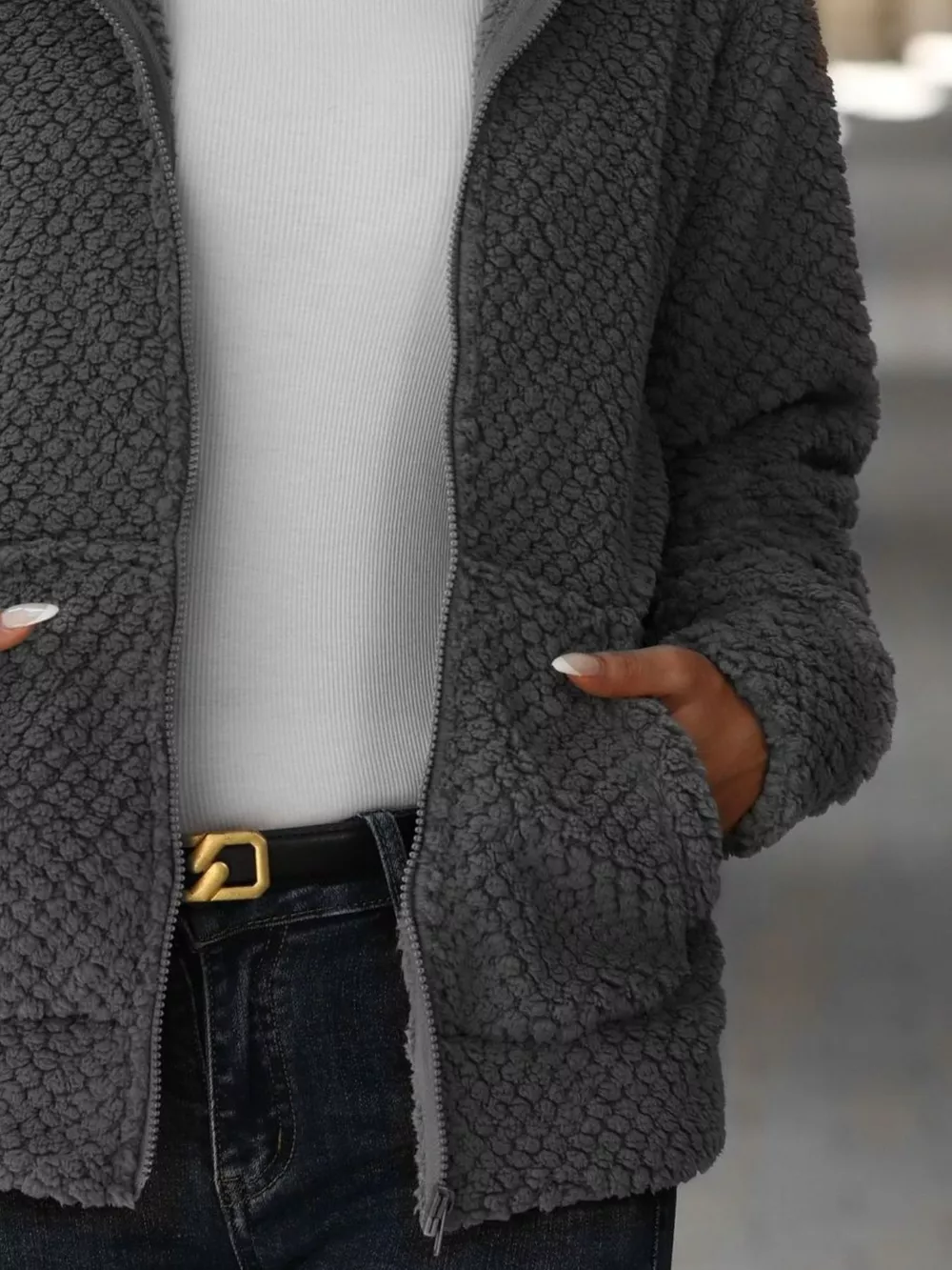 Textured Knit Zip-Up Hooded Outerwear, image 9