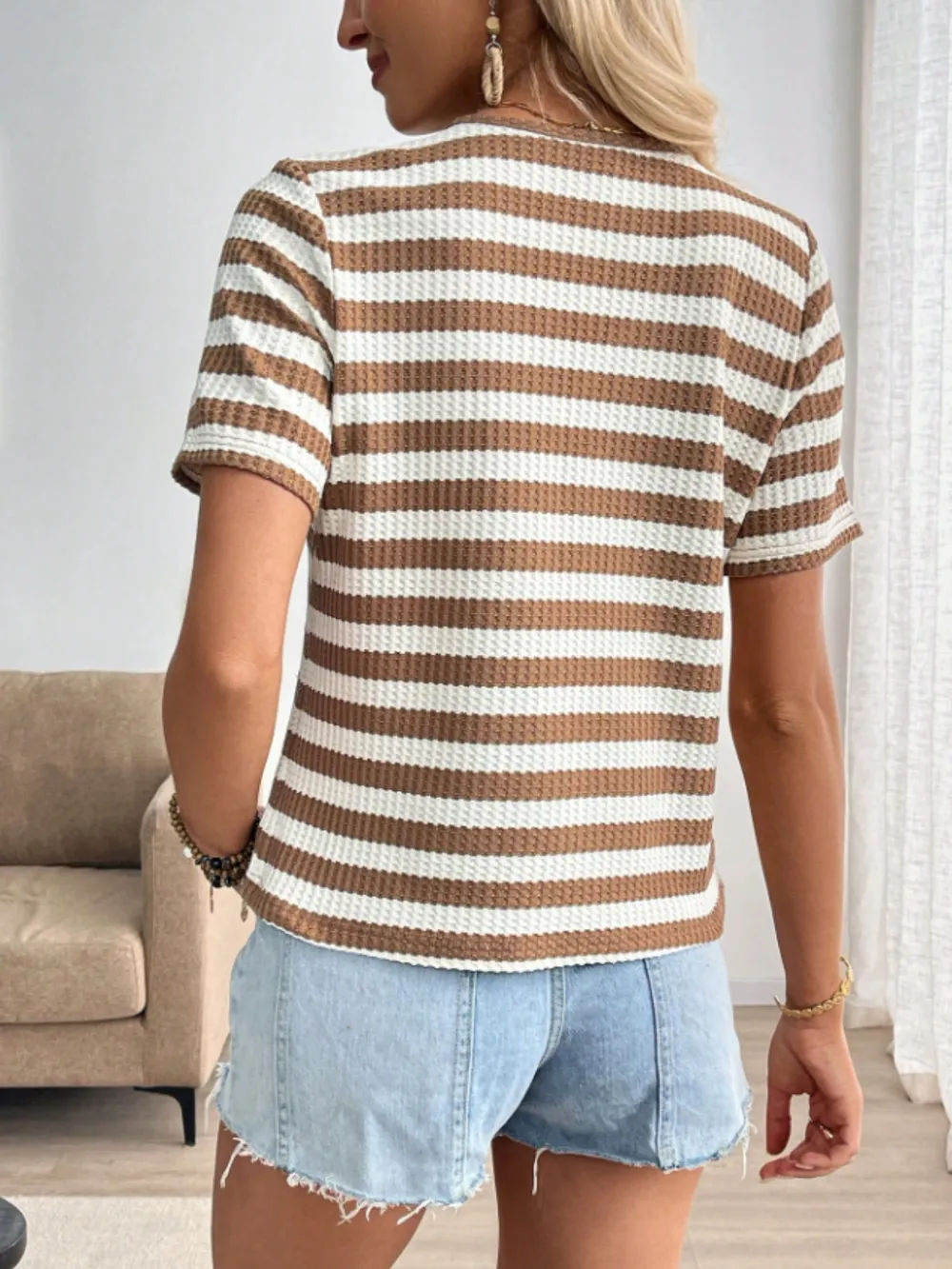 Striped V-Neck Short Sleeve T-Shirt, image 4
